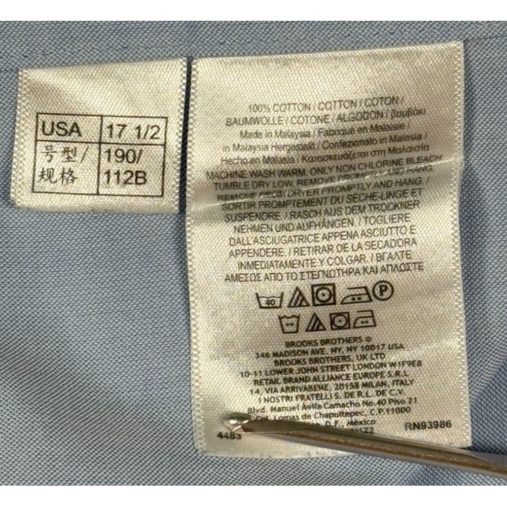 Brooks Brothers Mens 17.5 Slim Fit Long Sleeve Button Down 100% Cotton‎ Shirt - Picture 9 of 10